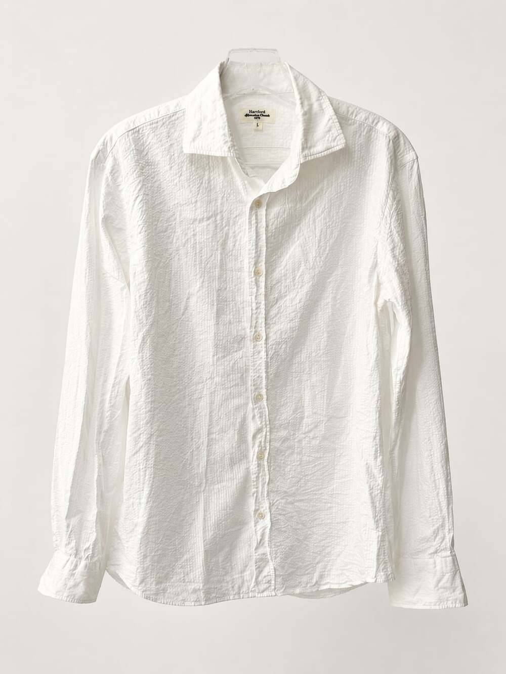 Hartford Alternative Classics 1979 White Crinkle Textured Long Sleeve Button-Up